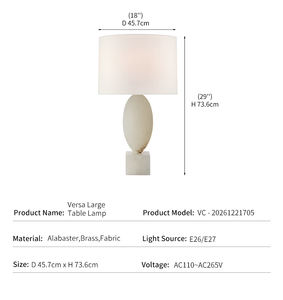 โคมไฟตั้งโต๊ะอะลาบาสเตอร์ทันสมัย ตกแต่งโรงแรมหรู รูปทรงวงรี ฐานหินธรรมชาติ ทรงสี่เหลี่ยมผืนผ้า ผ้าหุ้ม โคมไฟ LED ขนาดใหญ่ รุ่น Versa - Product Image 4