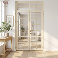 Porte en bois massif de chêne contemporaine DEMEA pour balcon, finition couleur personnalisée, panneau en verre clair, double porte française à battants pour salon