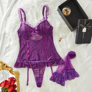 ملابس داخلية مثيرة من الدانتيل مرتفعة الطلب طقم ملابس داخلية مثيرة مكشوف الظهر باللون الأحمر الوردي معطر ملابس نوم للنساء من الدانتيل طقم ملابس داخلية من <span class=keywords><strong>3</strong></span> قطع - Product Image 5