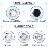 HUSA 19mm 1no Interrupteurs à bouton-poussoir momentané à LED Interrupteur à bouton-poussoir en métal Mini bouton de commutation étanche à course courte avec fil