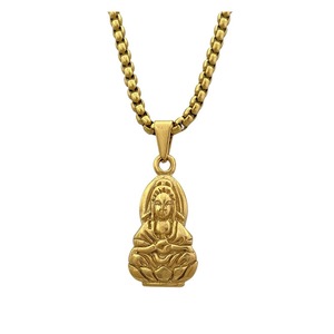 Collar con colgante de Buda Guanyin de yunnique, amuleto de la paz de acero inoxidable dorado, joyería de regalo - Product Image 1