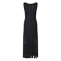 Robe élégante mi-mollet noire en maille sans manches à col rond, avec franges et perles, pour femme, collection automne 2025