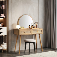 Table de toilette moderne en MDF et rotin avec miroir sur pied et tiroirs, éclairage LED, pour chambre à coucher, hôtel, appartement, vente chaude