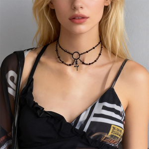 Bijoux fantaisie collier <span class=keywords><strong>gothique</strong></span> tour de cou Halloween cristal gland collier pour femmes rétro noir Rose clavicule unisexe chaîne cadeau - Product Image 1