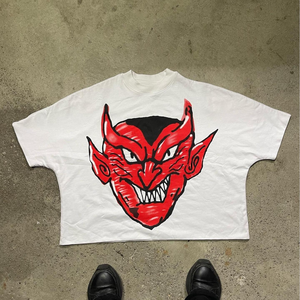 T-Shirt Unisex Personalizzata con Disegni Cartoon Punk, Collo a Costine, in Spugna Francese Pettinata, Stile Streetwear Rilassato - Product Image 3