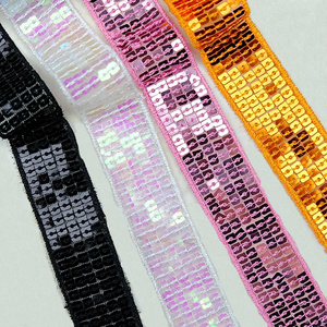 25mm 18m vente en gros bricolage couture paillettes dentelle garnitures <span class=keywords><strong>pas</strong></span> <span class=keywords><strong>cher</strong></span> 5 rangées carré Sequin maille ruban coupe noël perlé dentelle tissu - Product Image 5