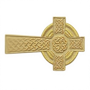 Handmade Embroidered Reproduction Gold Applique Patches with Beads Eco-Friendly Nonwoven Felt Customized Shape Safety <b>Pin</b> Badges - Product Image 1