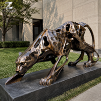 Escultura de Leopardo de Bronce, Estatua de Animal de Tamaño Real, Arte para Jardín Exterior, Fabricante de Esculturas Personalizadas para Hoteles, Villas, Parques y Plazas Públicas
