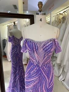 New America vente en gros LA marque hors épaule perles robe africaine robe pour robes <span class=keywords><strong>de</strong></span> bal violet - Product Image 2