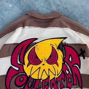 Camiseta gruesa de felpa francesa desgastada rasgada con flecos acanalada Turn Down Neck Stripe Boxy Fit para hombre Rugby Knit 420gsm Cropped Jersey - Product Image 3