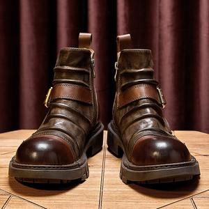 Nuevas botas de motociclista punk hechas a mano para hombre, de cuero genuino, estilo británico, botas Martin, botas cortas de cuero vacuno para trabajo. - Product Image 1