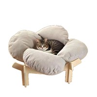 Lit pour chat surélevé en bois avec coussin épais et moelleux, chaise pour chat esthétique surélevée avec jouet pour chats d'intérieur