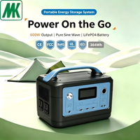 Station d'alimentation portable MK 600W bleue 384Wh à onde sinusoïdale pure avec batterie au lithium-fer et option MPPT pour la sauvegarde d'urgence à domicile