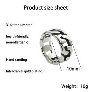 แหวนโซ่สแตนเลสสำหรับผู้ชาย ดีไซน์ทรงเรขาคณิตแบบกลวง เครื่องประดับสำหรับสวมใส่ทุกวัน สีเงิน - Product Image 3