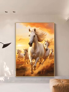 럭셔리 장식 HD 인쇄 wallart 그림 푸른 말 크리스탈 도자기 가정 장식 및 LED 말 그림 - Product Image 2