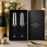 Boîte cadeau de luxe en PU avec logo personnalisé, emballage en papier, dorure à chaud, pour 2 flûtes à champagne avec séparateur en mousse