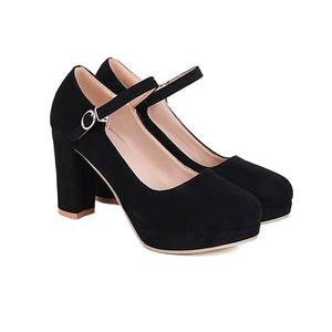 2025 Minimalist Ankle Strap Suede Low-cut Flats Fashion Platform Chunky High <b>Heels</b> - Product Image 3