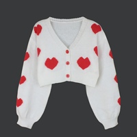 Cardigan en tricot tendance pour femme, longueur standard, décontracté, 100 % coton, anti-plis, avec motif cœur