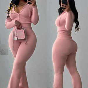 À la mode femmes hiver Crop veste manteau pantalons longs ensemble décontracté tricot à capuche deux pièces tenues imprimer coupe ajustée hauts courts longueur - Product Image 3