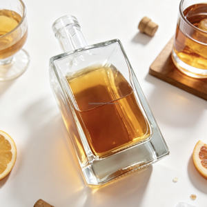 Botellas de Vidrio Grueso con Diseño Cúbico Cuadrado y Elegante, de 375ml, 500ml, 700ml y 750ml, para Licor, Whisky, Tequila, Vodka, con Etiqueta Impresa - Product Image 2