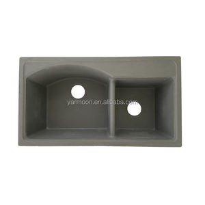 Évier de cuisine composite à double cuvette <span class=keywords><strong>en</strong></span> résine noire mate Installation de surface granuleuse au-dessus du comptoir Forme rectangulaire monotrou - Product Image 3