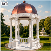 Gazebo en marbre sculpté à la main BSA, colonne romaine torsadée, pavillon en pierre avec dôme en cuivre massif antique pour jardin de villa de luxe