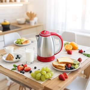 Ấm đun nước điện không dây màu đỏ 1.8L 1500W, điều khiển nhiệt độ, chất liệu thép không gỉ SUS201, dùng cho gia đình & khách sạn - Product Image 6