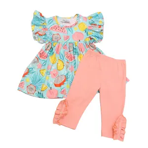 Boutique Baby Girl Fruit Print Tunic And Cotton Capris 2 Piece Summer Outfit Girls Casual Clothing Set