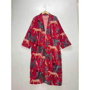 Robe kimono en velours de coton doux de luxe pour femmes, robe kimono en velours à imprimé animal de la jungle, robe kimono longue à col en V, lavable en machine pour l'hiver - Product Image 2