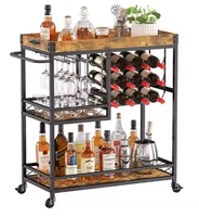 Chariot de service roulant rustique avec support à vin et porte-verres personnalisables pour îlots de cuisine et service d'alcool