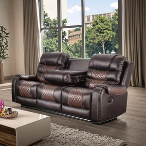 Frank Furniture Chesterfield 6-Seater Artificial Leather Recliner <b>Sofa</b> <b>Set</b> for Apartment Home Theater with Drop Down Table - Product Image 2