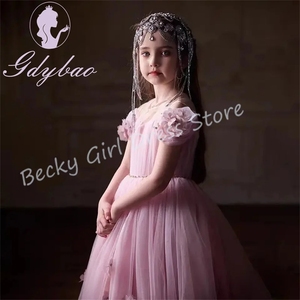 Düğün için özelleştirilmiş Çiçek Kız Elbiseleri Dantel Tül Çiçek Aplikler a-Line Muhteşem Kızın Hediyesi Doğum Günü Partisi Balo Elbisesi - Product Image 3