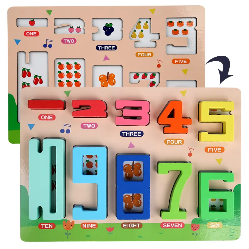 Holz-Montessori-Digital-Comic-Puzzle-Board 3D Mathematik-Lernen digitales Spielzeug 1-10 digitale Bausteine für Jungen Mädchen