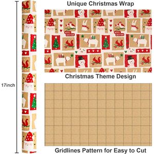 Kraft Christmas Wrapping <b>Paper</b> Roll 17 In X 33 Ft Santa Snowman Pattern Recyclable <b>Paper</b> Packaging - Product Image 3