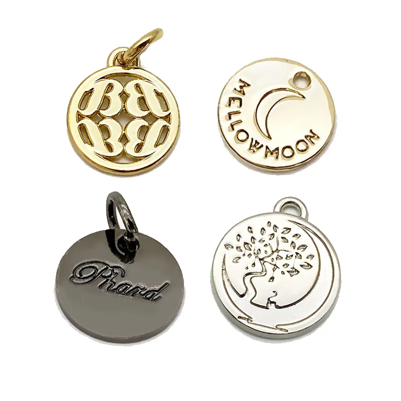 Ciondoli personalizzati incisi con logo di marca in acciaio inossidabile, ciondolo con etichetta di gioielli in metallo per braccialetto fai da te