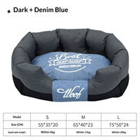 Canapé-lit douillet en denim pour petits chiens et chats, coussin amovible et lavable, base imperméable, nid d'hibou toutes saisons avec imprimé Sweet Dream