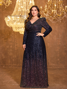 <span class=keywords><strong>Vestido</strong></span> de Fiesta Elegante de Alta Calidad para Mujer, Cuello en V, Manga Larga Estilo <span class=keywords><strong>Princesa</strong></span>, Cintura Ajustada, Lentejuelas Brillantes con Efecto Ombre - Product Image 3