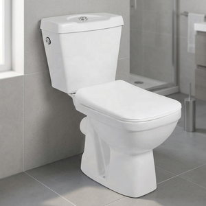 Inodoro de Cerámica de Alta Calidad de Dos Piezas con Sifón en P, Blanco, para Baño, WC, Aqua Pan, Conjunto de Inodoro - Product Image 5