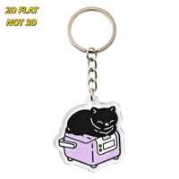Porte-clés en acrylique Chat Noir sur Grille-pain Violet, Breloque Humoristique de Cuisine pour Amateurs de Chats et Fans d'Esthétique Originale, Design Double Face