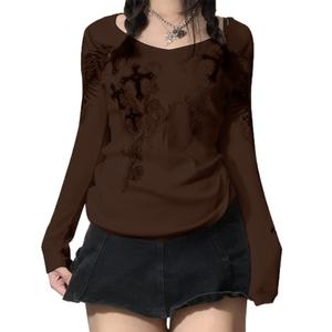 Camiseta estética Y2K Retro Fairy Grunge para mujer, manga larga, tejido de poliéster, estilo informal para la temporada de verano para otoño - Product Image 4