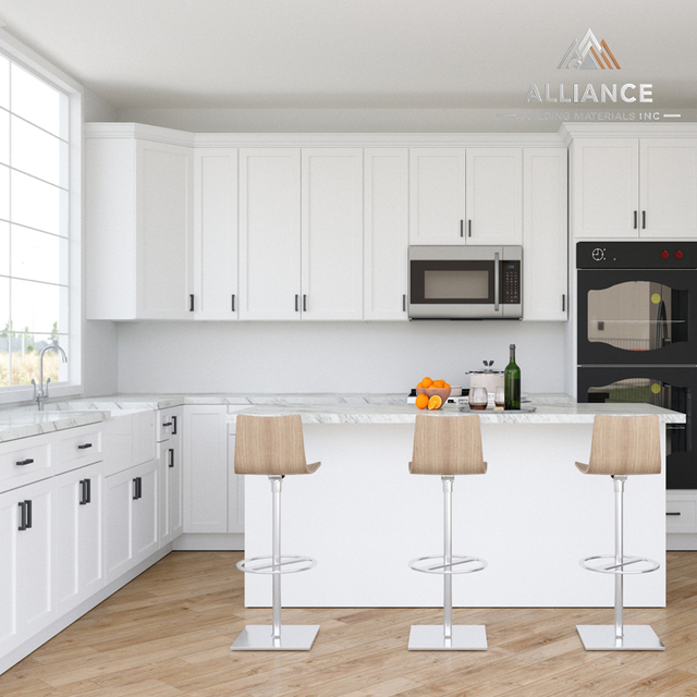White Kitchen Cabinet for US Residential Projects | Custom Full Kitchen Cabinet Set | Durable Kitchen Cabinet with Wooden Drawer