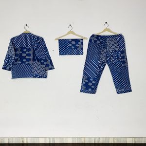 Conjunto de Pijama Floral Estampado a Mano de Primera Calidad - Ropa de Dormir de Algodón Artesanal, Ropa de Dormir y de Estar por Casa de Verano Estilo Bohemio para Mujer, Regalo - Product Image 4