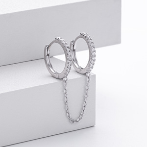 Pendientes de Plata 925 para Mujer, con Cadena de Circonitas Cúbicas Brillantes, Tipo Huggie, Chapados en Oro de 18K, Hipoalergénicos - Product Image 6