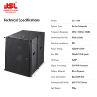 Subwoofer actif en contreplaqué de bouleau de 18 pouces, 1800W, avec processeur DSP FIR pour concerts sur scène LA-118A