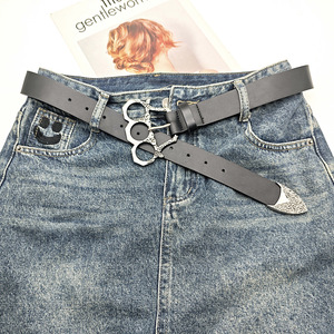 Cintura da Uomo Jiahao Hip Hop con Fibbia in Lega a Forma di Nocche Argentate, Larghezza 3,2 cm, Lunghezza 105 cm - Product Image 3