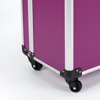 Valise à outils en aluminium violet à roulettes avec fermoirs verrouillables pour les voyages et le travail mobile