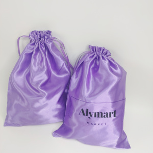 NEW Luxury Purple Satin Drawstring Packaging <b>Silk</b> Jewelry Gift Ring Pouch Bag Custom Small Satin Bag for Wig Packing - Product Image 4