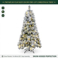 Sapin de Noël artificiel de 2,1 m de haut, de haute qualité, pré-éclairé, avec aiguilles de pin floquées et lumières LED chaudes, sur socle, pour la décoration de la maison en fêtes.