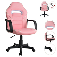 Kids Racing Style Gaming Chair Pink PU Leather Ergonomic Adjustable Height Computer Chair for Girls Teens