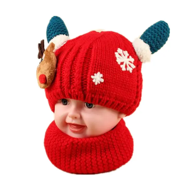 Шапка с Санта Клаусом детская теплая вязаная шапка и шарф наборы оленя рог и бархатная шапка сохраняет тепло Обычная 100% акриловая унисекс